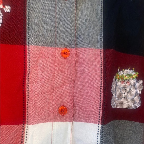 Dress barn size 3X Christmas plaid holiday button down plus size cross stitched - Picture 4 of 13